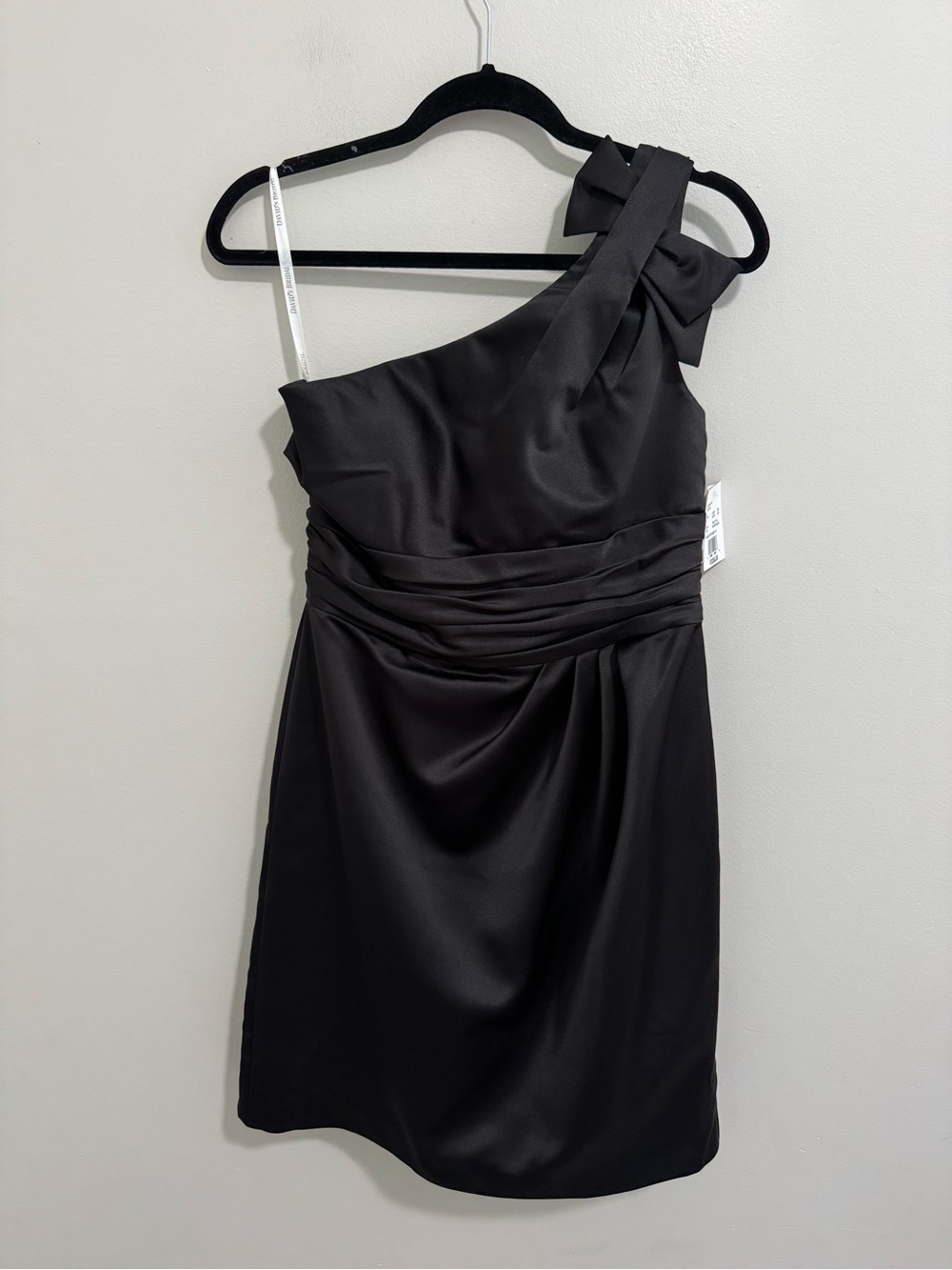 David's Bridal NWT Black Satin One Shoulder Dress